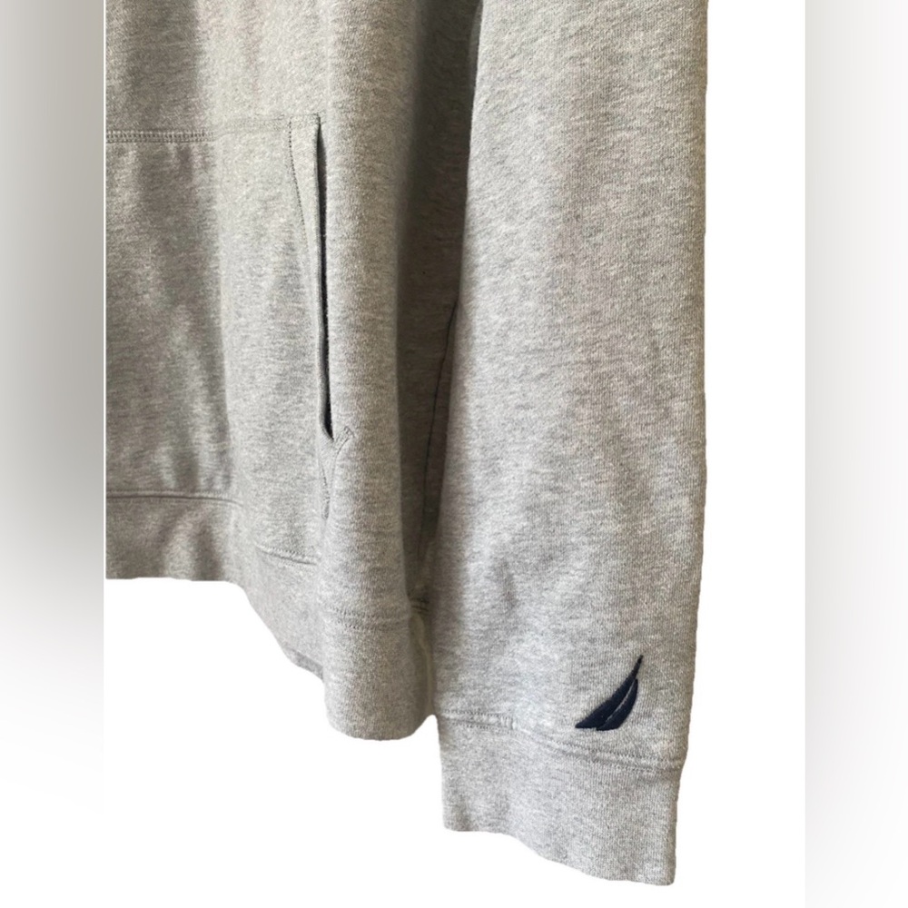 Nautica Light Gray Pullover Hoodie with Navy Logo - Picture 3 of 8
